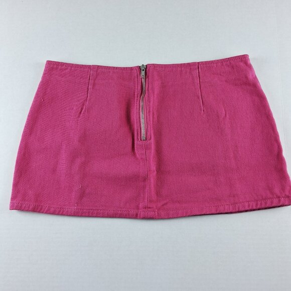 PrettyLittleThing Micro Mini Denim Skirt Women's Size 8 Pink Exposed Zipper - Picture 4 of 8